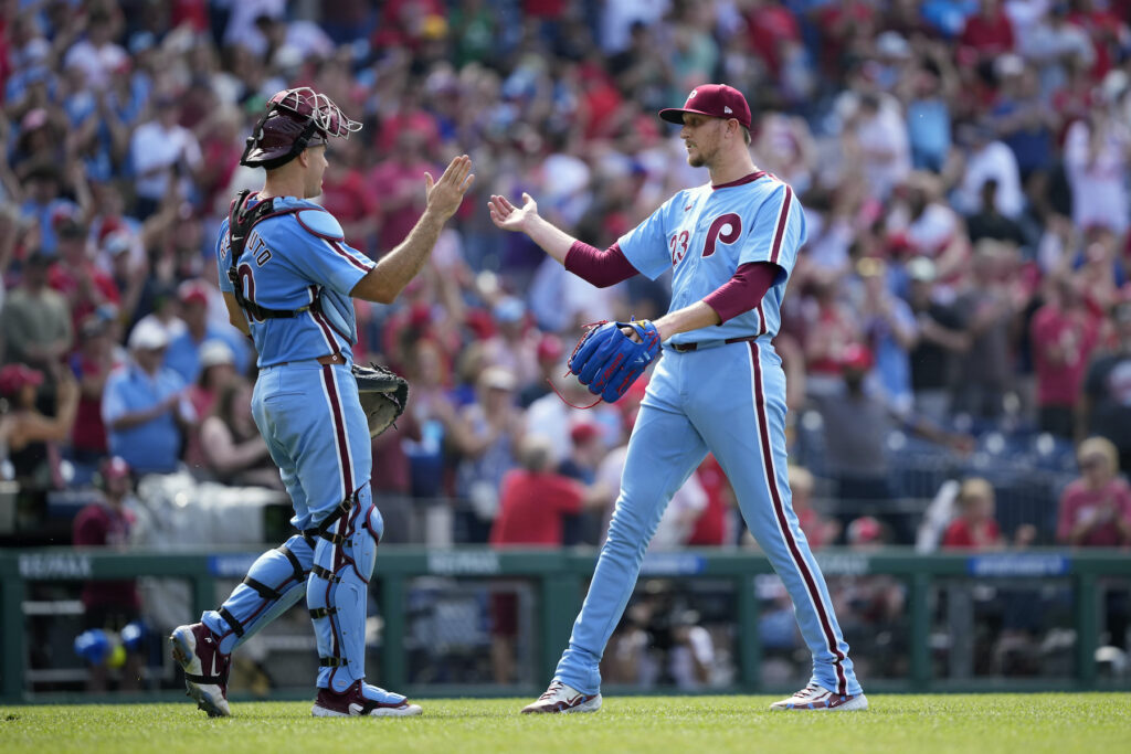 Rangers Phillies Baseball Jeff Hoffman and J.T. Realmuto