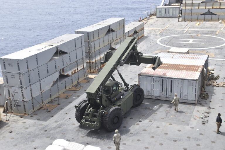 Army supplies on a boat