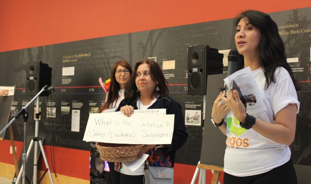 bucks-immigrant-leadership-meeting-2 Organizers lead a discussion activity on Bucks County's immigrant community members' needs and ideas at an event at the Mercer Museum on May 29, 2024