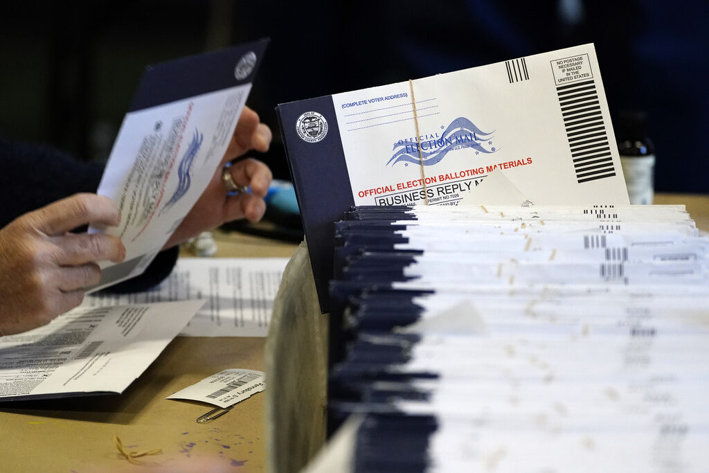 Pennsylvania Elections Mail Ballots ballots at West Chester University in West Chester, Pa.