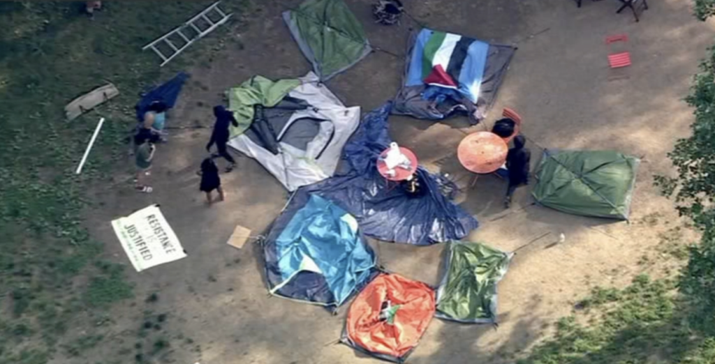 clark-park-philadelphia-gaza-encampment-wpvi An overhead view of an encampment in support of Palestine in Clark Park