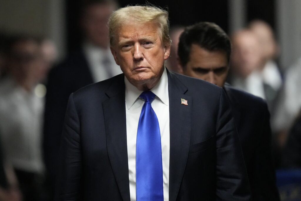 APTOPIX Trump Hush Money Former President Donald Trump walks to make comments to members of the media after being found guilty on 34 felony counts of falsifying business records in the first degree at Manhattan Criminal Court, Thursday, May 30, 2024, in New York