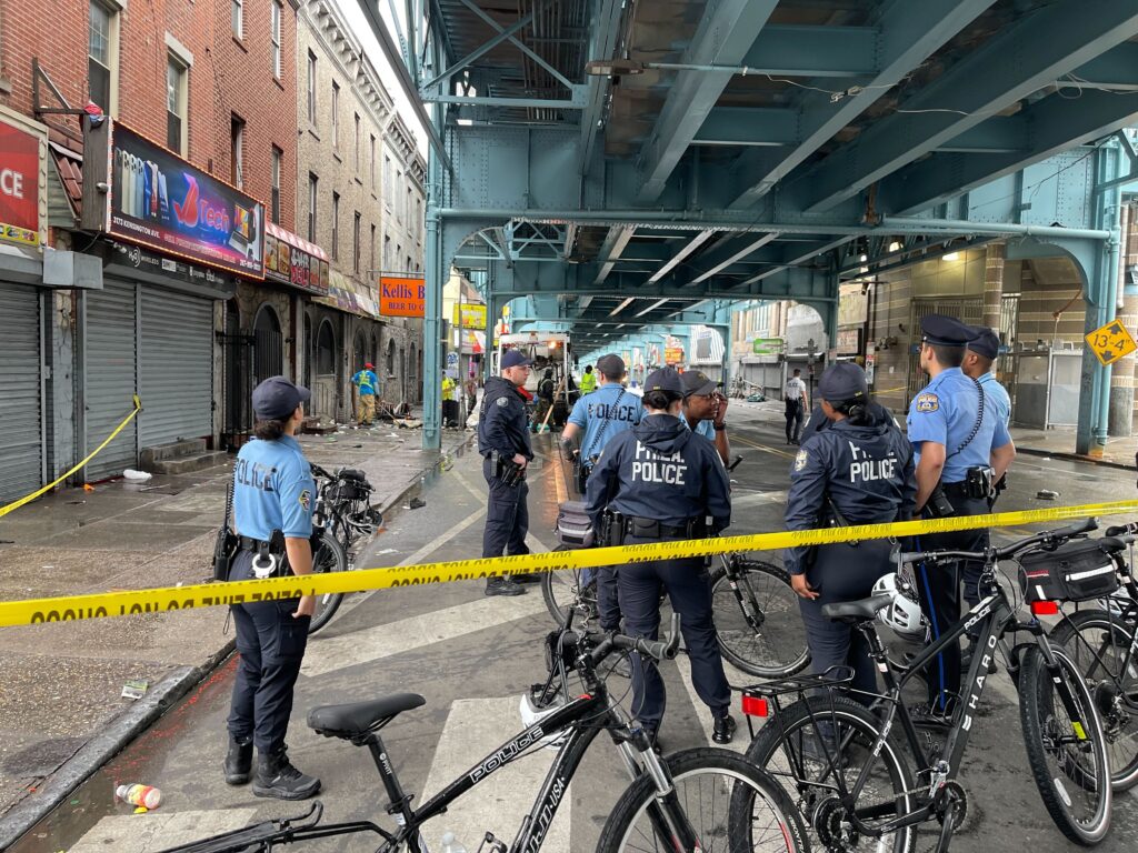 kensington-homeless-encampment-sweep-MR-050824-05 Philadelphia police are seen blocking off streets in Kensington.