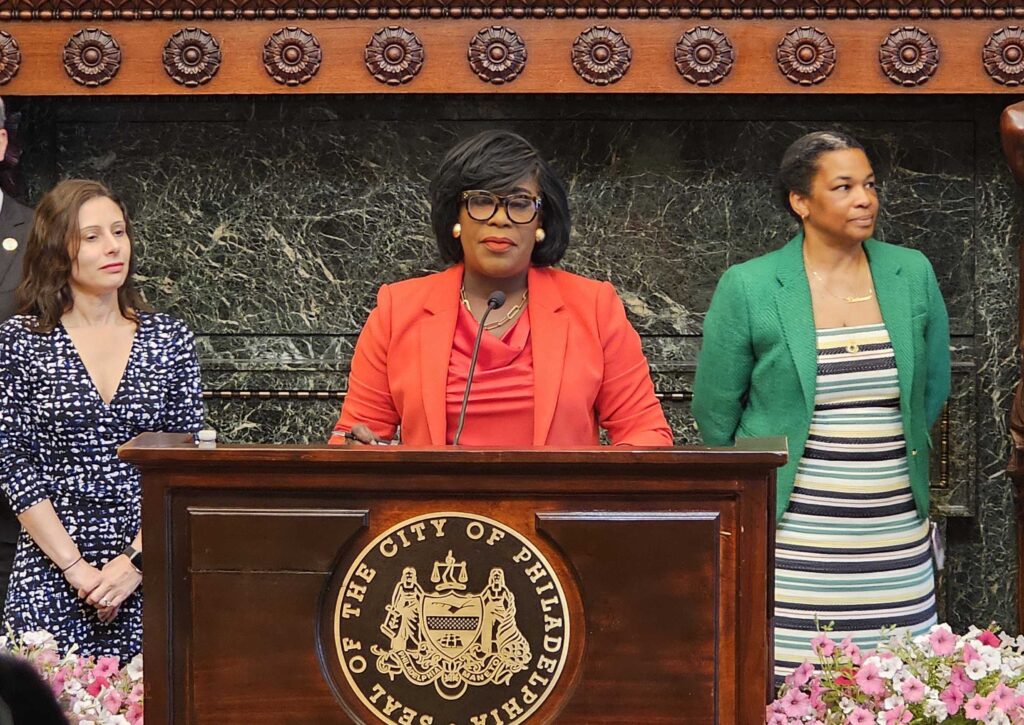 mayor-parker-city-hall-t-macdonald-2024-05-20 Cherelle Parker speaking at a podium