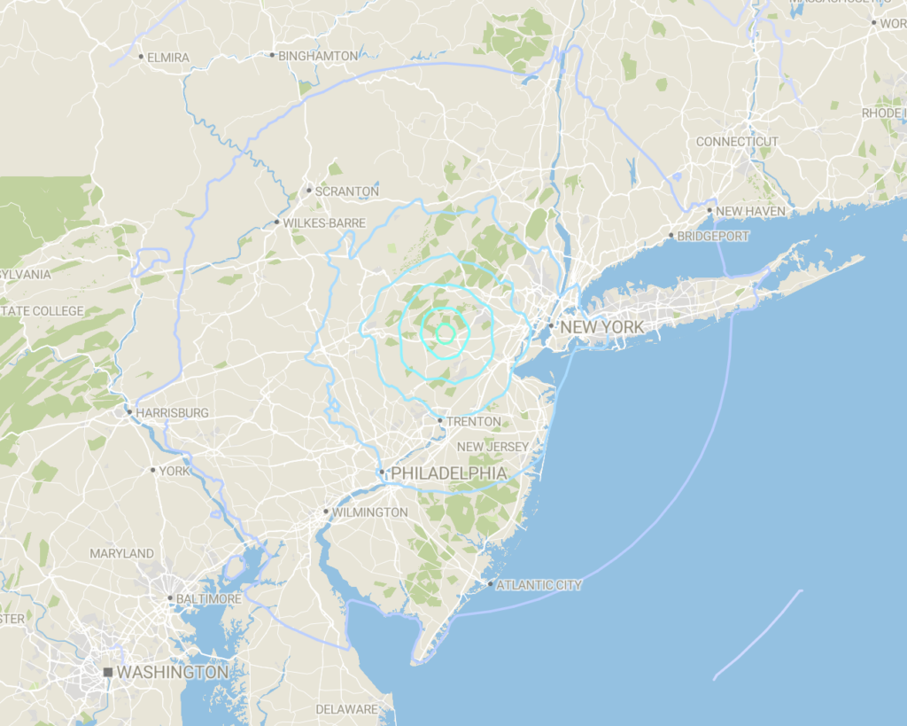 new-jersey-earthquake-aftershock-usgs-050124 A map from the USGS shows the area affected by a 2.6 magnitude aftershock.