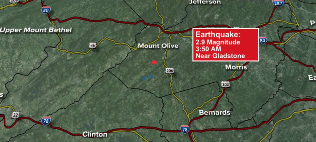 new-jersey-earthquake-wpvi A map shows parts of New Jersey affected by an earthquake