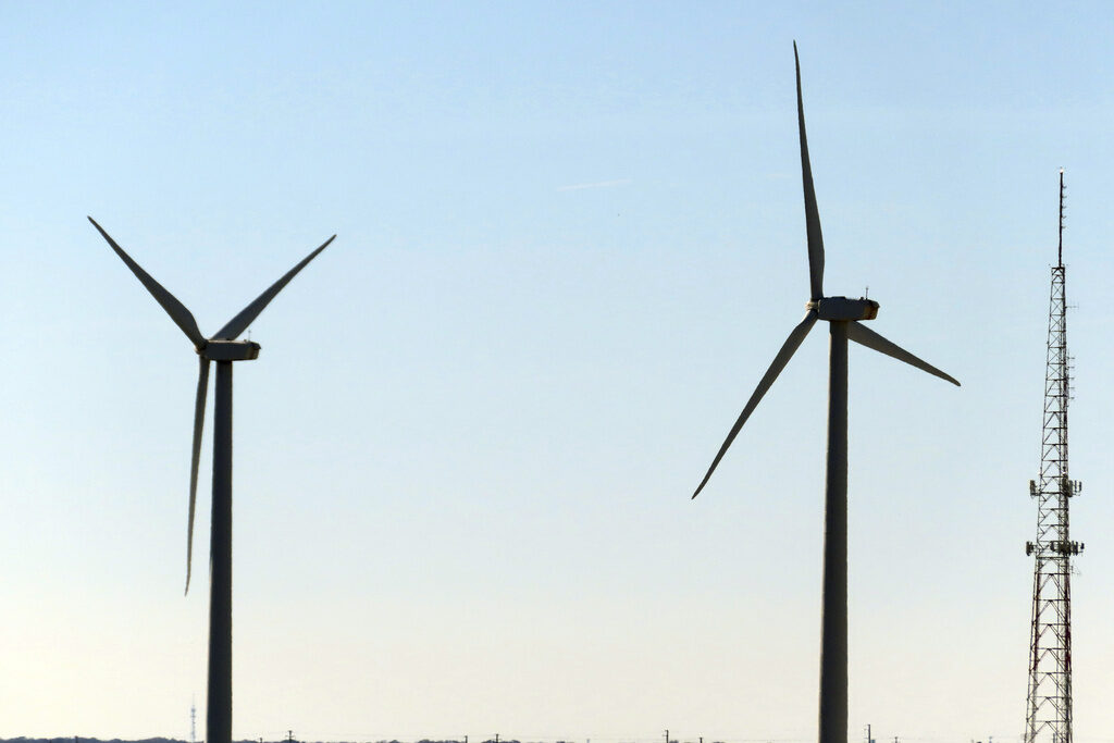 Offshore Wind-New Jersey Land-based wind turbines spin in Atlantic City
