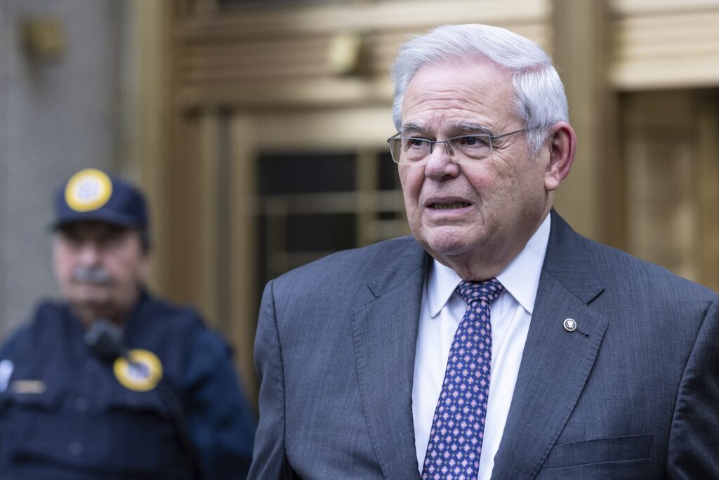 Menendez Bribery U.S. Sen. Bob Menendez, D-N.J., leaves the Manhattan federal court after the second day of jury selection in his trial, Tuesday, May, 14, 2024, in New York.