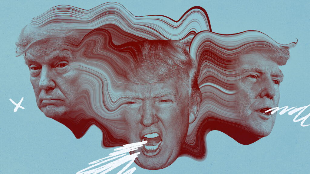 trumpheads-illustration-npr-2024-05-13 Illustration of donald trump