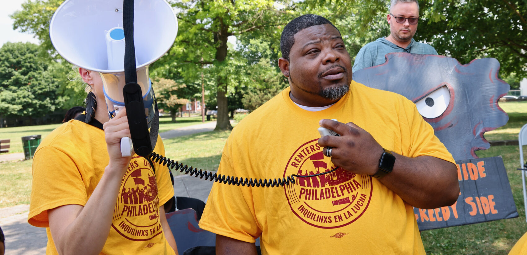 David Oney Jr. speaks to protesters