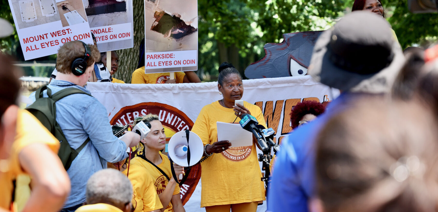 Theresa Howell speaks to a crowd