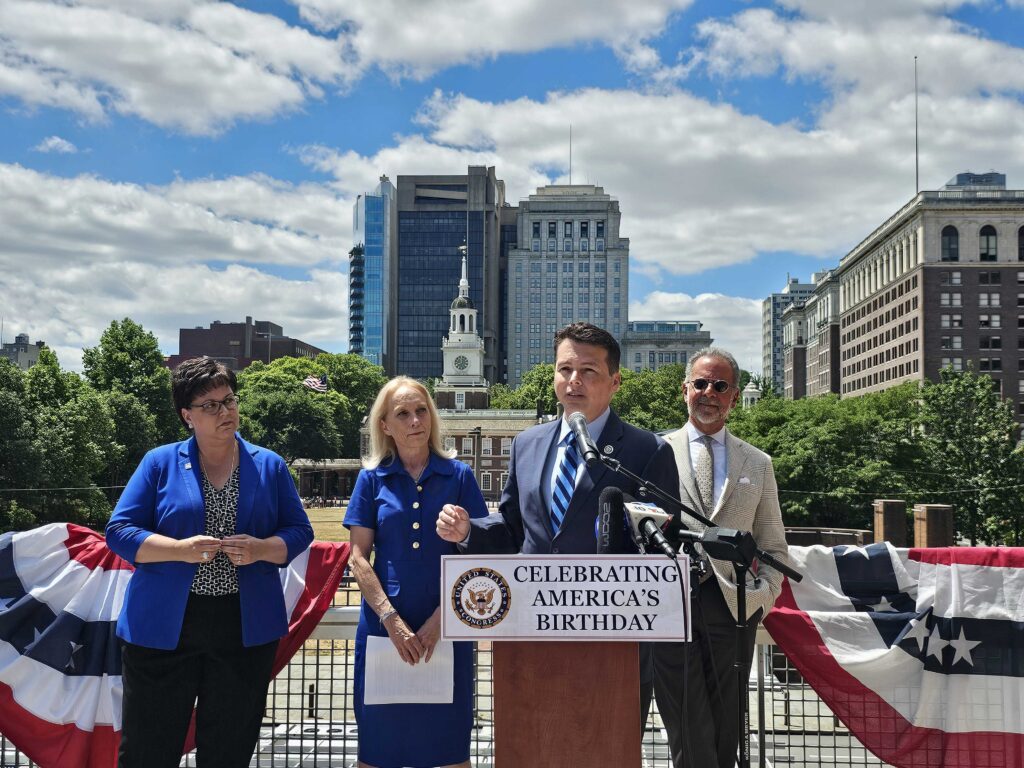 Declaration-of-Independence-250-anniversary-2026-boyle Brendan Boyle speaks at a podium