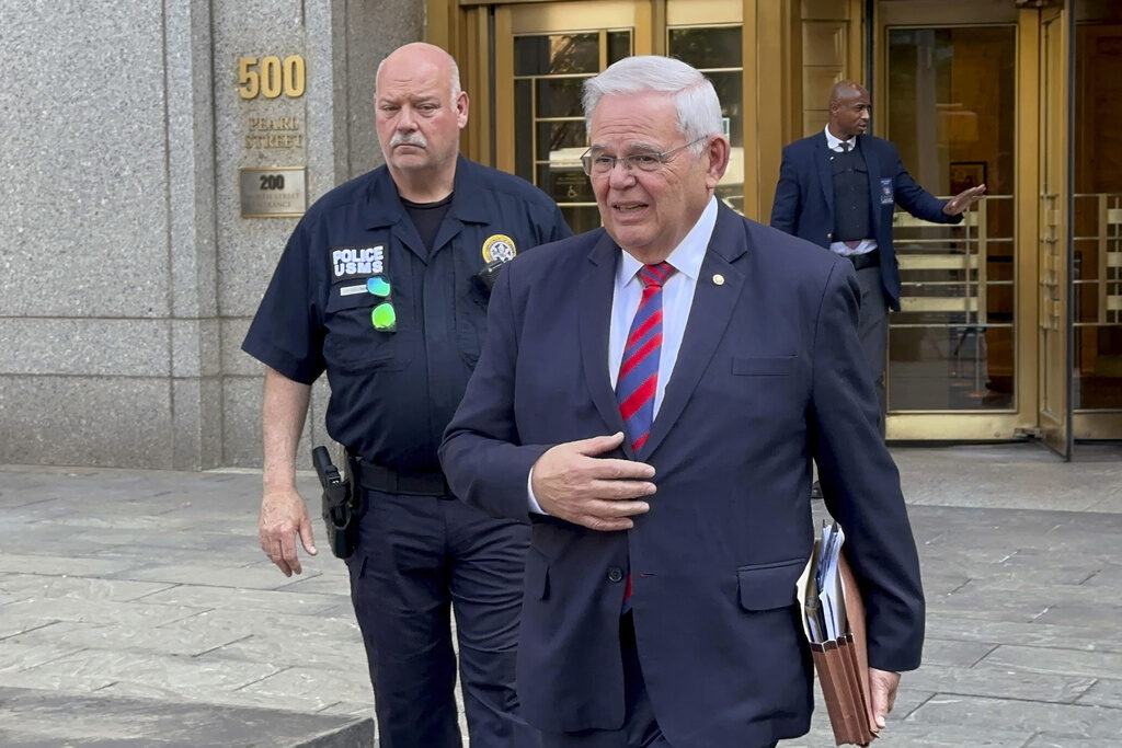 Bob Menendex U.S. Sen. Bob Menendez, D-N.J., leaves federal court following the day's proceedings in his bribery trial, Tuesday, June 18, 2024, in New York. (AP Photo/Larry Neumeister)