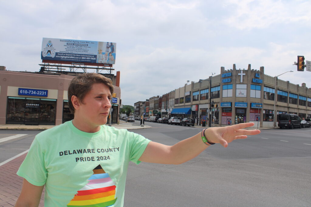 Kyle McIntyre pointing out on the street