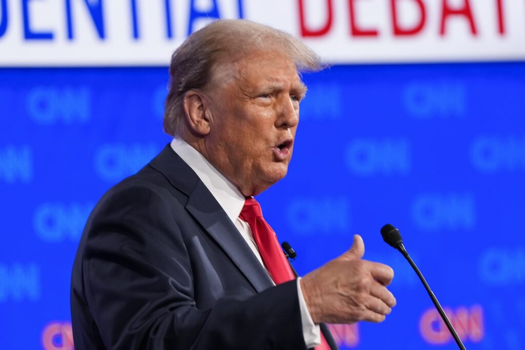 Election 2024 Debate Republican presidential candidate former President Donald Trump speaks during a presidential debate with President Joe Biden, Thursday, June 27, 2024, in Atlanta.