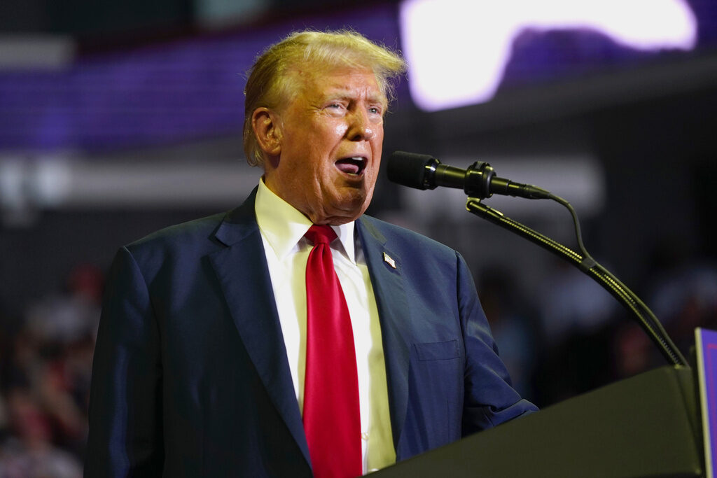 Trump Classified Documents Republican presidential candidate former President Donald Trump speaks at a campaign rally, June 22, 2024, at Temple University in Philadelphia. (
