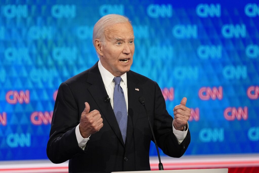 President Joe Biden, speaks during a presidential debate hosted by CNN with Republican presidential candidate former President Donald Trump, Thursday, June 27, 2024, in Atlanta.