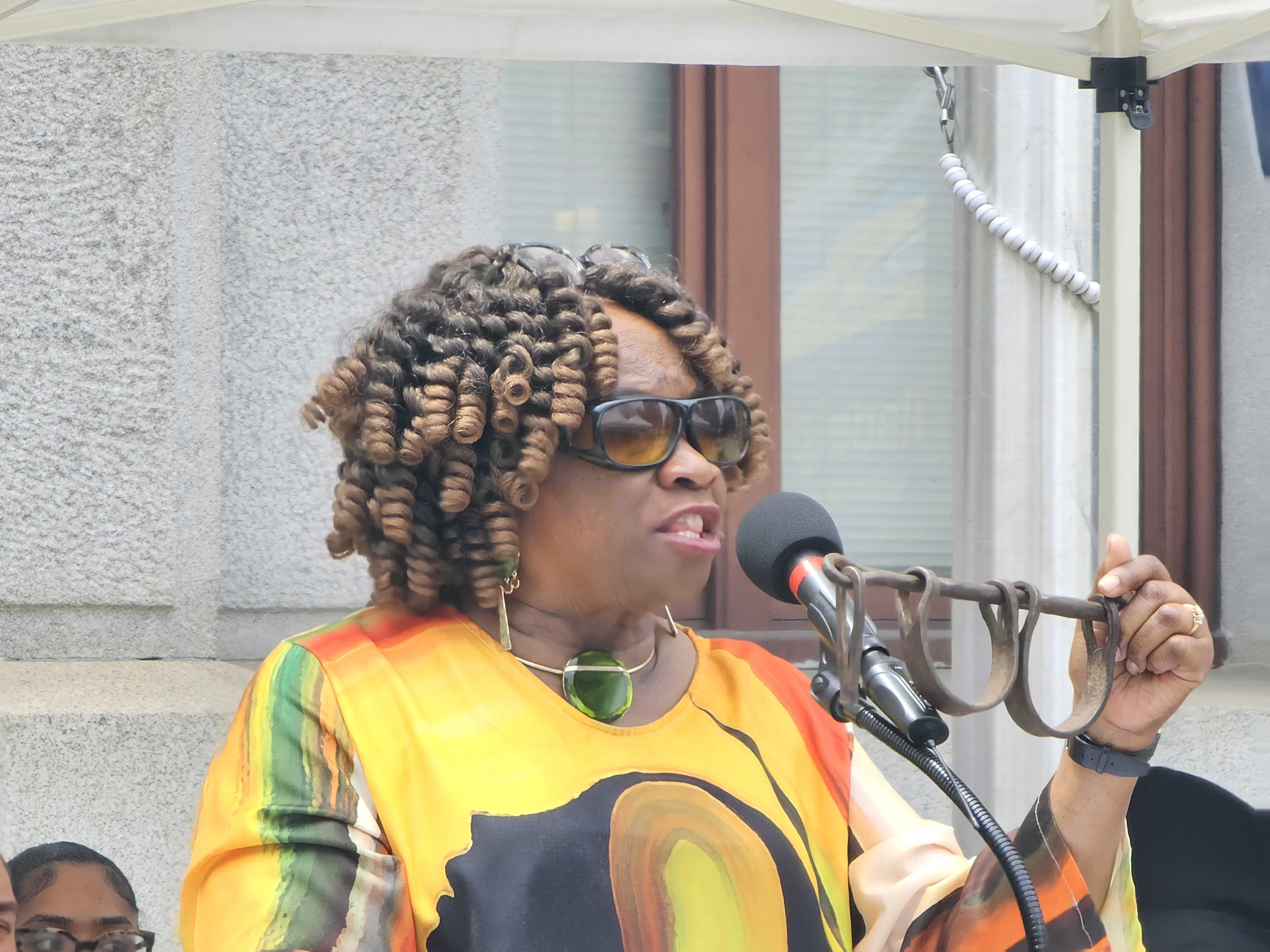 Gwen Ragsdale speaks at a podium