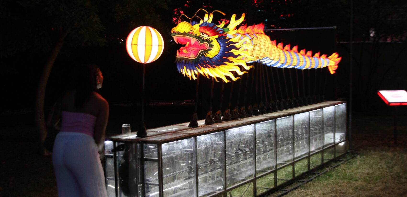 Interactive elements at the Chinese Lantern Festival allow for attendees to dance, play music and be dazzled by many of the handmade lanterns. (Cory Sharber/WHYY)