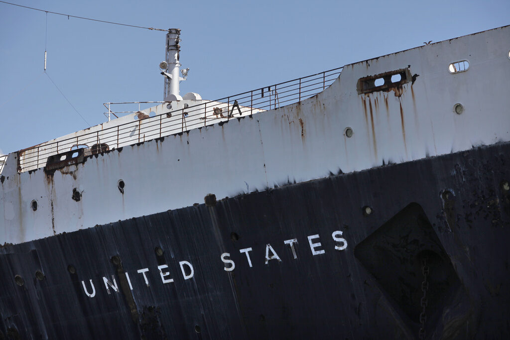 Historic Ship Rent Dispute a close-up of The S.S. United States