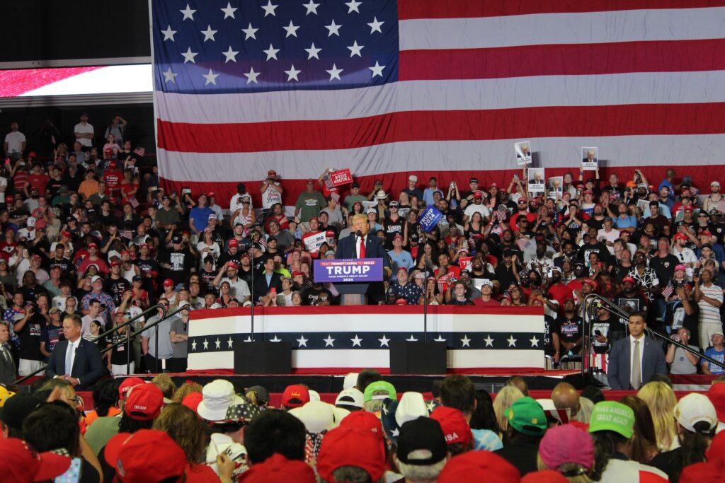 Trump addressing the crowd at his rally
