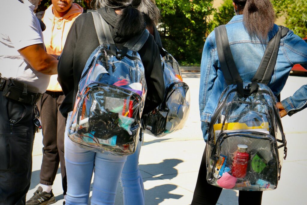 Students wearing clear back packs in Philly Students wearing clear back packs in Philly