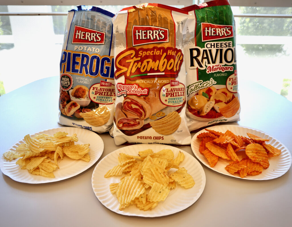 2024-07-03-e-lee-philadelphia-whyy-philly-chip-flavors-with-plates Bags of chips
