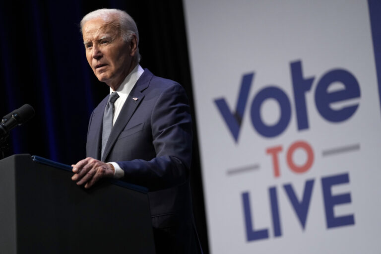 President Joe Biden speaks to community leaders at the Vote to Live Action Fund's 2024 Prosperity Summit co-hosted by CBC Chair Rep. Steven Horsford, D-Nev., in North Las Vegas, Nev., Tuesday, July 16, 2024. (AP Photo/Susan Walsh)