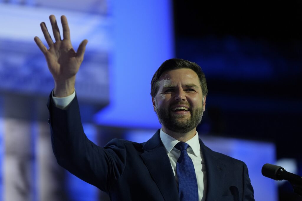 Election 2024 RNC J.D. Vance waves from the stage