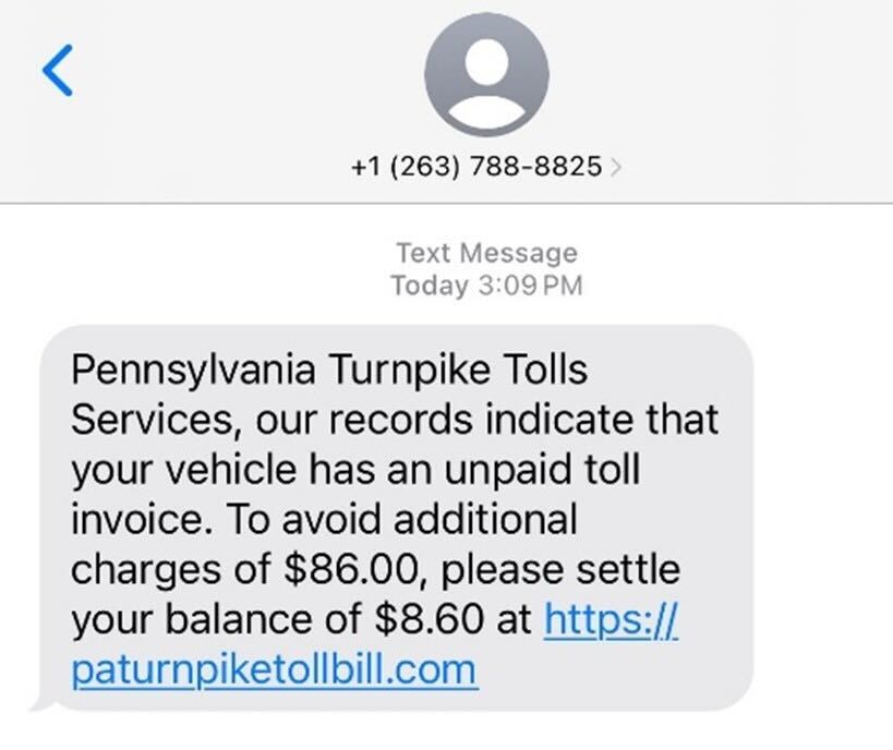 Screenshot of scam text message