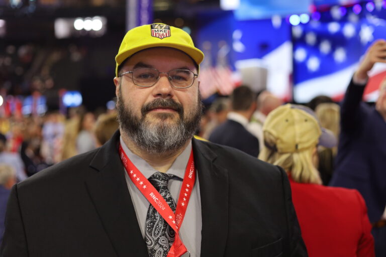 Thomas Whitehead of Albrightsville, Pa. at the 2024 Republican National Convention in Milwaukee. (Carmen Russell-Sluchansky/WHYY)
