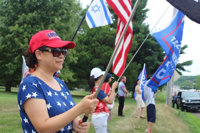 Amy Wu, 51, came from New Jersey to show her support for Trump. (Emily Neil/WHYY)