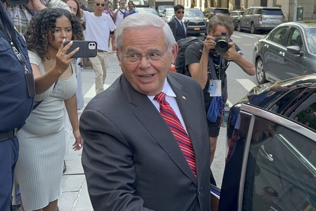 Bob Menendex U.S. Sen. Bob Menendez, D-N.J., leaves federal court following the day's proceedings in his bribery trial, Thursday, July 11, 2024, in New York.