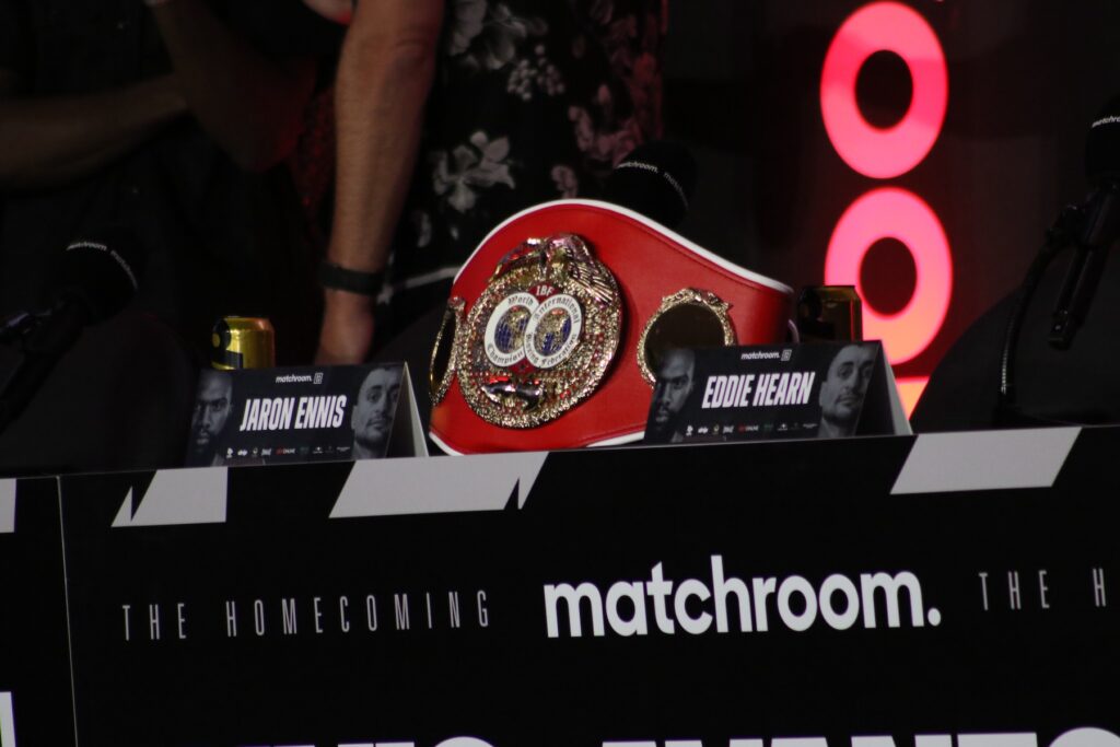 boxing-philly-c-sharber-2024-07-11-3 Championship belt sitting on a table
