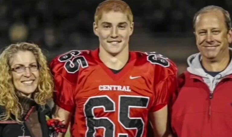 Timothy Piazza is seen with his parents in a file photo