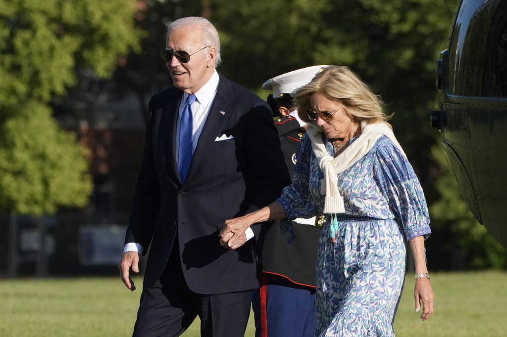 Joe Biden FILE - President Joe Biden, left, and first lady Jill Biden hold hands as they arrive at Fort Lesley J. McNair, Monday, July 1, 2024, in Washington. President Joe Biden dropped out of the 2024 race for the White House on Sunday, July 21, ending his bid for reelection following a disastrous debate with Donald Trump that raised doubts about his fitness for office just four months before the election. (AP Photo/Jacquelyn Martin, File)