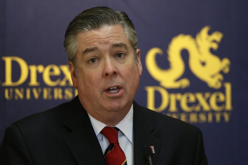 Universities Homeland Security Drexel University President John Fry speaks during a news conference at Drexel University, April 2, 2013, in Philadelphia.