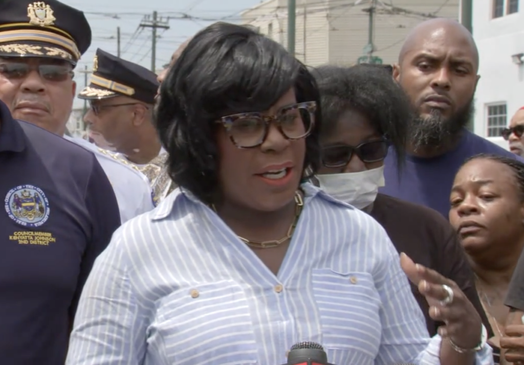 Cherelle Parker speaking into a microphone