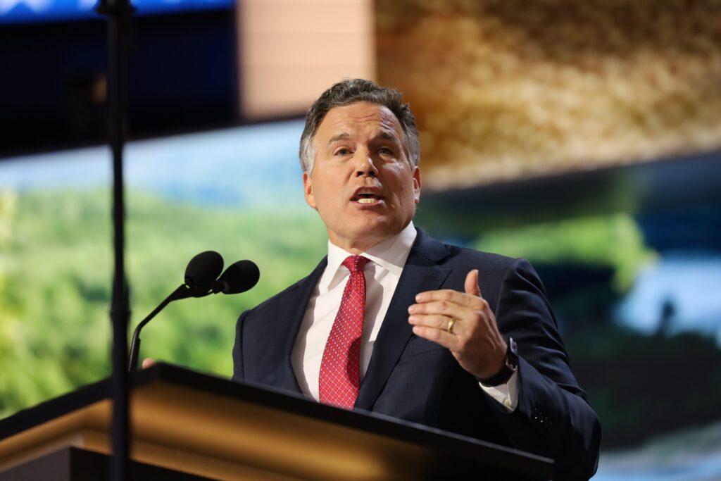 mccormick-2024-07-16 Republican nominee for the U.S. Senate, David McCormick, addresses the Republican National Convention in Milwaukee.