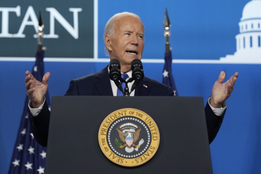 Joe Biden President Joe Biden speaks at a news conference following the NATO Summit in Washington, Thursday, July 11, 2024.
