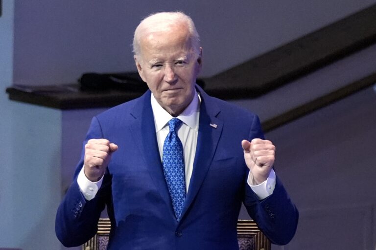 President Joe Biden attends a church service at Mt. Airy Church of God in Christ