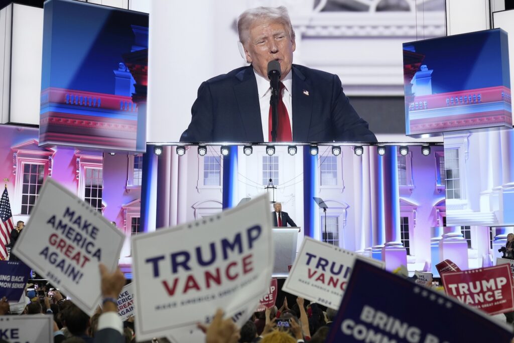 Election 2024 RNC Trump giving his acceptance speech at the RNC