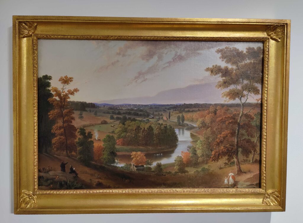 russell-smith-painting Russell Smith's painting shows four people and a house on a hill near the Hudson River