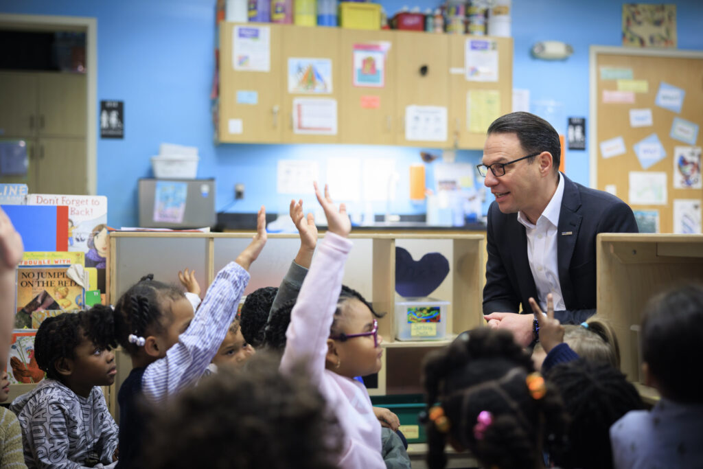 shapiro-child-care-commonwealth-2024-07-23 Josh Shapiro with a class of children