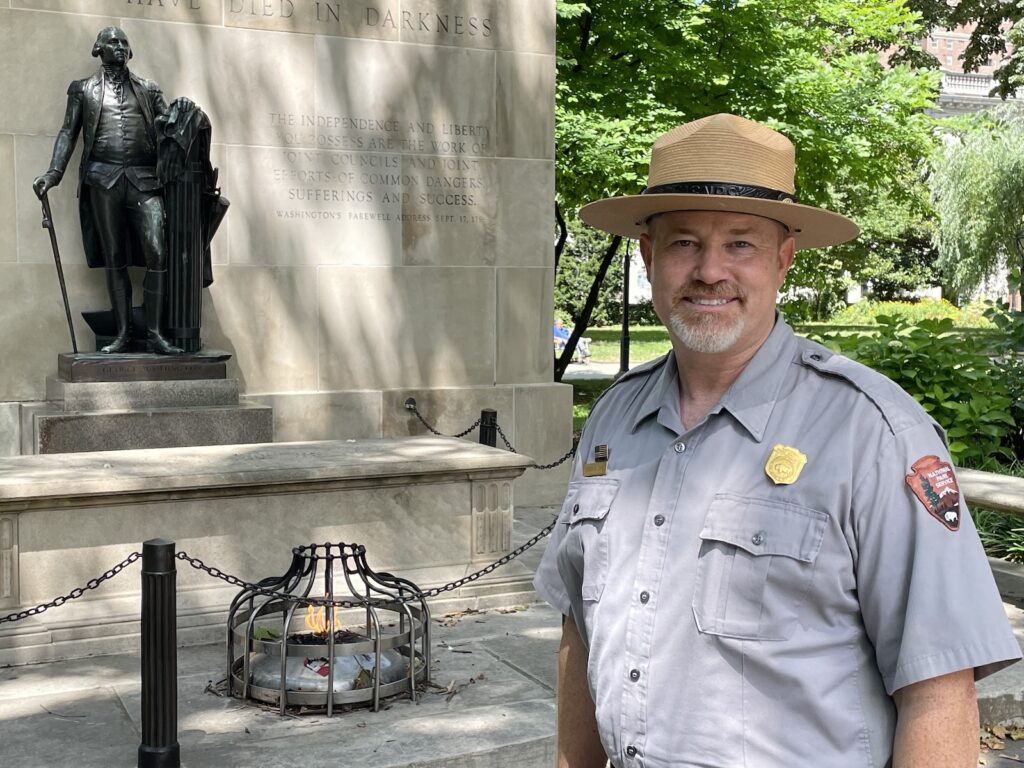 Steve Sims, head of Independence National Historic Park, at Washington Square Park in Philadelphia.