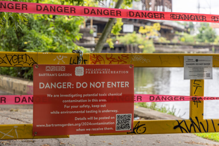 Part of the Bartram’s Garden hiking trail, closed due to possible contamination on Aug. 7, 2024.