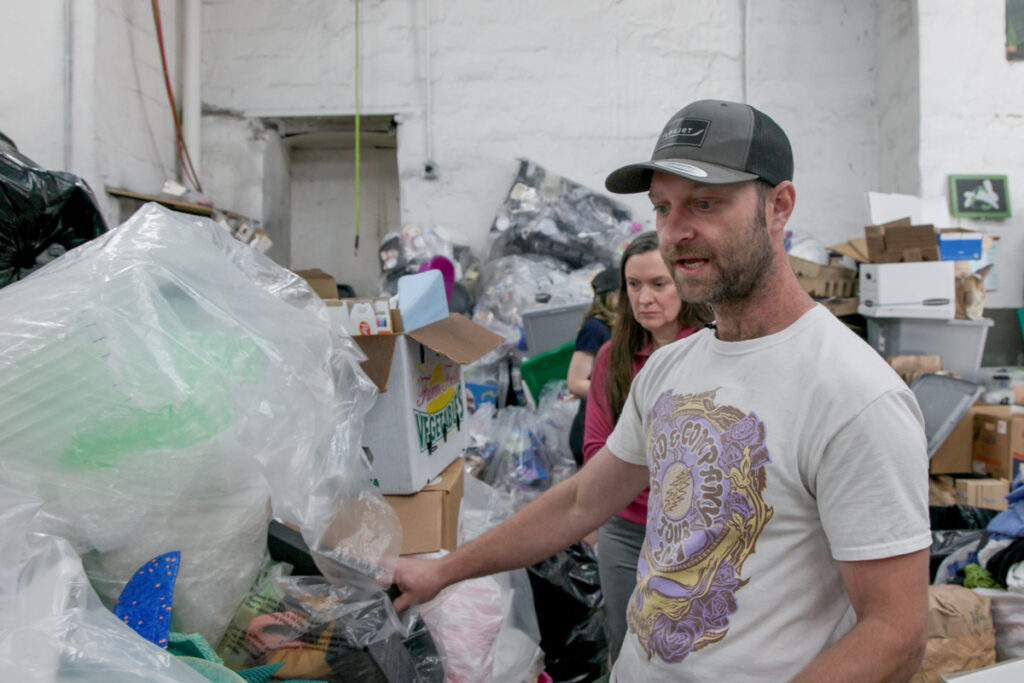 08 23 2024 k paynter rabbit recycling-3 Matt Siegfrield showing the types of plastic they recycle