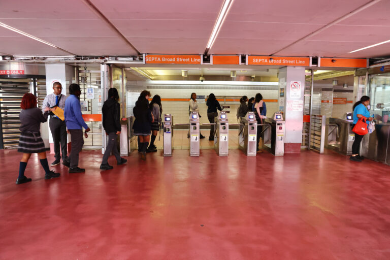 Passengers enter the Broad Street Line at the 15th Street Station