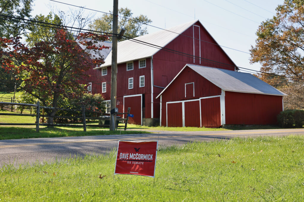 2024 10 11-e lee-hemlock township pa frosty valley road-dave mccormick clean and green barn and sign Property owned by Frosty Valley Farms