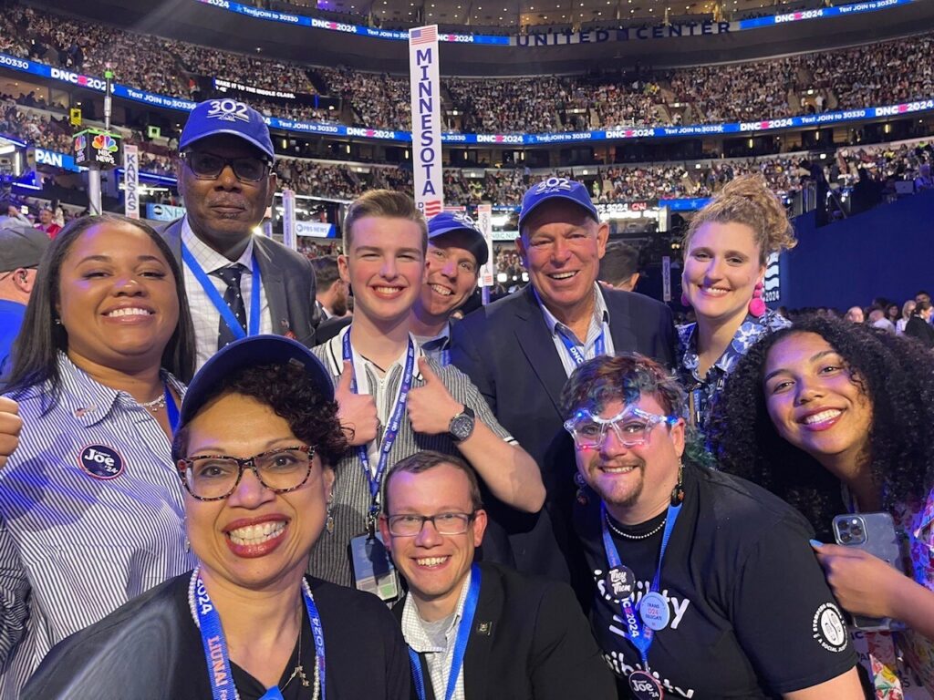 Amber Epperson DNC photo 3 A group of delegates from Delaware pose for a photo at the Democratic National Convention